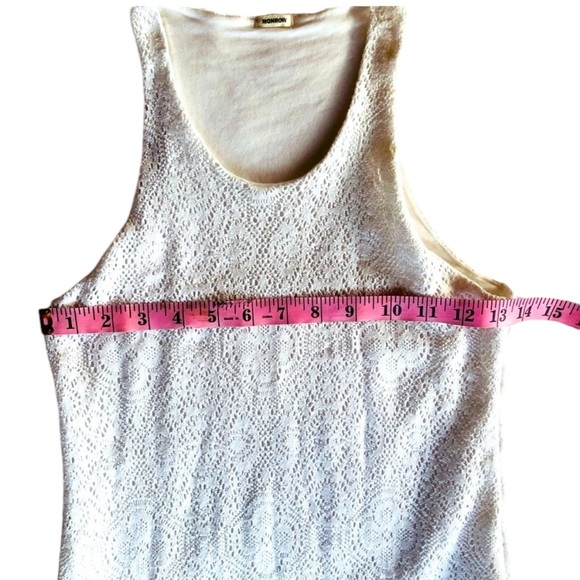Monrow Tonal Ivory Colored Lace Overlay Body conscious Racerback Dress - Picture 6 of 6